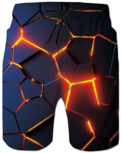 ALISISTER Badeshorts Für Herren 3D Lustig Geometrie Badehose Herren Schnell Trocknend Schwimmhose Hawaii Surfing Running Strand Shorts M