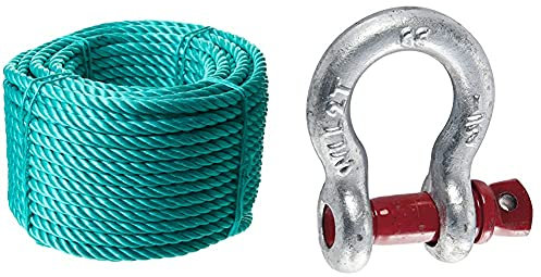 CORDERIES TOURNONAISES 03875 - Corde Polypropylène - 50 m - Haute resistance - Ø 14 mm - Vert & 04719 Manille lyre 2t