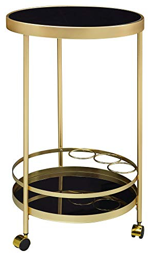 KADIMA DESIGN Goldener Servierwagen mit Retro-Charme und Schwarzem Sicherheitsglas