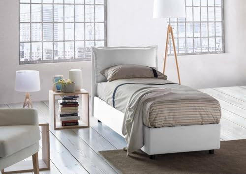 Talamo Italia - Einzelbett Evelyn, Bettkasten mit Stoffbezug, 100 % Made in Italy, Öffnung vorne, geeignet für Matratzen 90 x 200 cm, Weiß