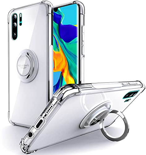 Silverback Hülle für Huawei P30 Lite Handyhülle mit 360 Grad Ring Halter Schutzhülle TPU Schock Stoßfester Stoßfänger Weiche Dünn Case für Huawei P30 Lite - Transparent