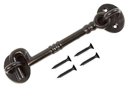 TERF® 150mm Heavy Duty Antique Black Cabin Door Hook and Eye Lock 150mm (6 inch) Cabinet Latch Catch including Fixing Screw For Door Gate Window Closet Shed Latch - Pack of 1