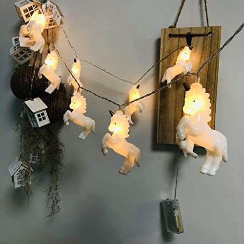 Riaxuebiy Kinderzimmer Nettes Tier Weiß Einhorn Pferd 3M 20 LED Lichterketten für Weihnachtslichter Wandfenster Baum Dekorative Lichter Party Kinderzimmer Wohnheim Dekor (Batterie, Weiß Pferd)