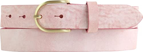 BELTINGER Damen-Gürtel aus weichem Vollrindleder Vintage-Look 3 cm | Leder-Gürtel für Damen 30mm | Schmaler Gürtel Used-Look mit goldener Gürtelschnalle | Altrosa 80cm