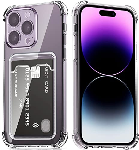 DEVASO Funda para iPhone 14 Pro con Tarjetero, Transparente Silicona Cuatro Esquinas Anti-Caídas TPU de Cartera para Porta Tarjetas Carcasa Airbag Anti Arañazos Case