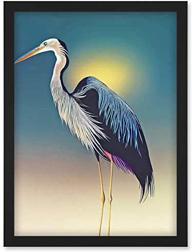 Doppelganger33 LTD Heron Sunrise Bird Illustration Artwork Framed Wall Art Print A4