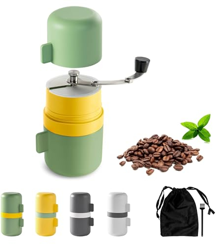 Kingdong Manual Coffee Grinder, Portable Coffee Bean Grinder with Conical Ceramic Burr, Foldable Rocker, Adjustable Coarseness, Burr Hand Coffee Grinder for Outdoor Traveling Camping (Light Green)