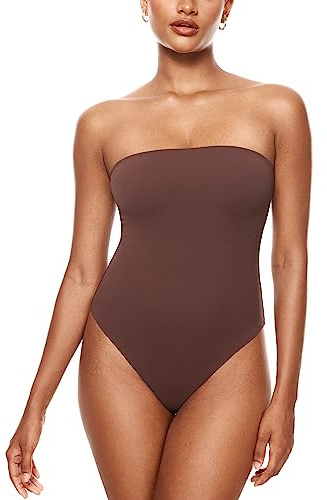 INLYRIC Sexig axelbandslös body för kvinnor Thong Tube Top Off The Shoulder One Piece Leotard Taupe 38