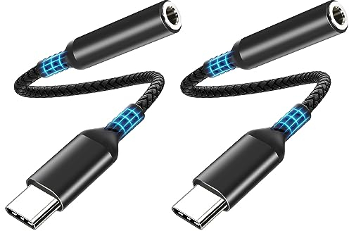 Adapter USB C Auf Klinke,USB C Klinke Adapter 3.5mm Audio mit HiFi DAC Chip für iPhone 15 Pro Max/15 Pro/15 Samsung S23 S22 S21Ultra Note20 A53,Huawei P50/P40/Pro Mate50 iPad Pro MacBook 2PCS Schwarz