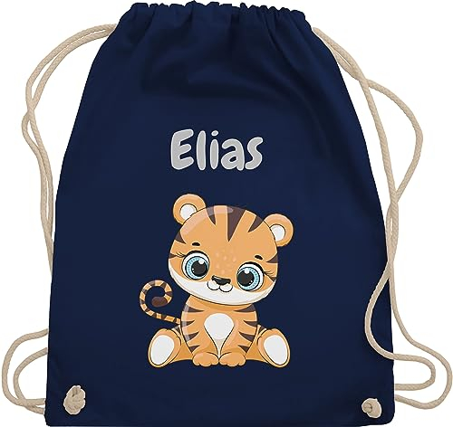 Turnbeutel Rucksack - Tiere - Süßer Tiger Tigers Wildkatze - Unisize - Navy Blau - wechselwäsche beutel kita personalisierter stoffbeutel kinder personalisierte geschenke motiv sportbeutel tasche