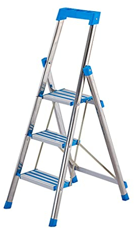 Trittleitern 3/4-Stufen-Leiter, Klappbarer Tritthocker Mit Aluminiumpedal Und Werkzeughalter-Handlauf, Edelstahl-Trittleitern Für Das Heimbüro, Tragbarer Tritthocker (3-Stufen-Leiter)