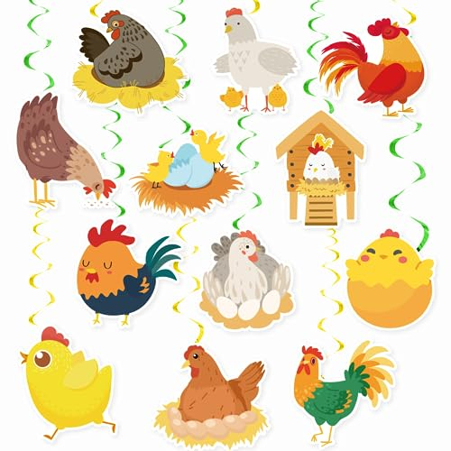24-Pcs Huhn Hängende Wirbel Hühnerfarm Decke Wirbel Dekorationen Huhn Geburtstag Party Zubehör für Huhn Party Dekorationen Huhn Geburtstag aby Dusche Dekorationen