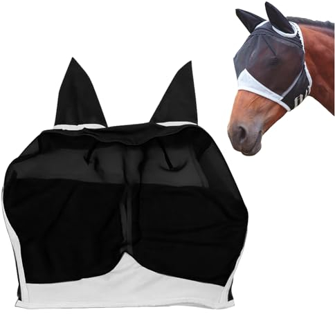 1 Stück Pferdefliegenmaske, Standard-Pferdemaske Mit Ohren, Uv-Schutzmaske, Atmungsaktives Netz Für Pferde, Augenschutzmaske (Schwarz)