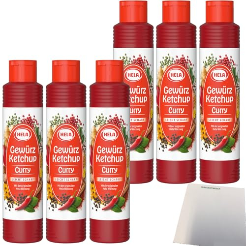 Hela Curry Gewürz Ketchup leicht scharf 6er Pack (6x800ml Flasche) + usy Block