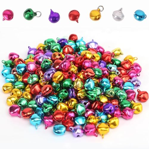 Glöckchen zum Basteln, 300 Stück Glöckchen Metallglöckchen, Mini-Glöckchen Mini Metallglöckchen mit Öse für Weihnachten Heim Haustier Dekorationen(12 mm, Farbig)