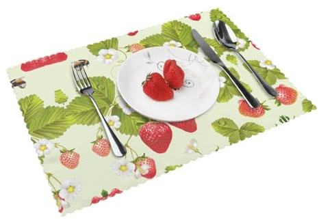 Schöne Erdbeer-Tischsets, 4er-Set, gewebte Vinyl-Tischsets, waschbar und langlebig, für drinnen und draußen