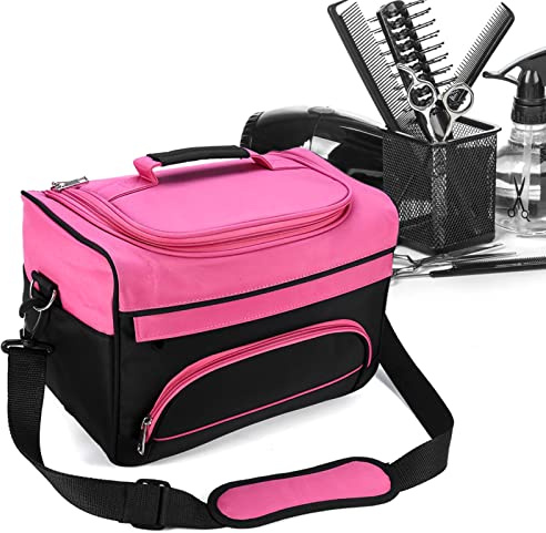 Hairdressing Bag Barber Handbag Large Capacity Salon Handbag Hairdressing Tools Bag with Handle and Shoulder Straps, pink hairdressing bag Hair Tool Organizer Bag, hairdressing bag pink with Handle an