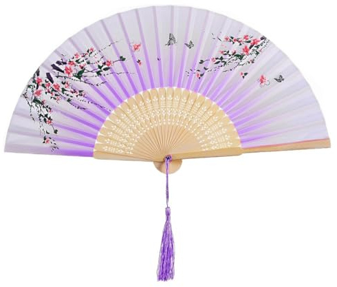 IBXWMNG Handfächer Fächer,Handfächer mit Quaste,Hand Fans, faltbar und dekorativ, ideal für Wanddekoration, Hochzeiten und als Geschenk - lila Farbe