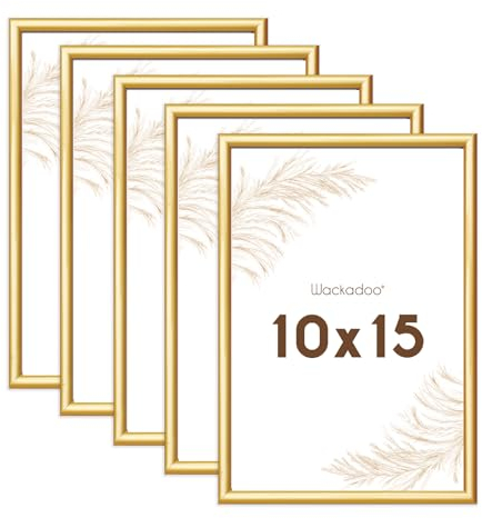 Wackadoo Bilderrahmen 10x15 Gold 5er Set Fotowand Fotorahmen mit Glasscheibe Kunststoff Picture frame