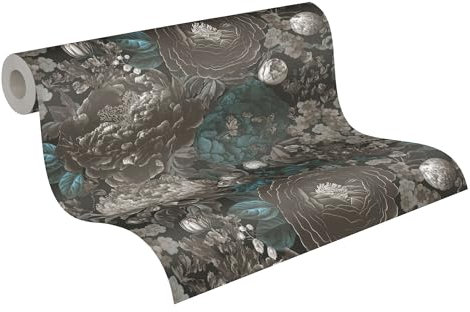 Livingwalls Vliestapete Blumen - hochwertige Tapete Floral 399792 in Schwarz, Grau, Blau - Luxustapete designed by MICHALSKY