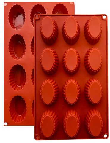 Moule en Silicone,1 Moule Ovale Bake avec Revêtement Antiadhésif, Moule en Silicone Pâtisserie pour Muffins, Brownies, Gâteaux, Cake, Pudding, Glaçons, Gelée, Quiches (29 x 17 cm) – 12 cavités