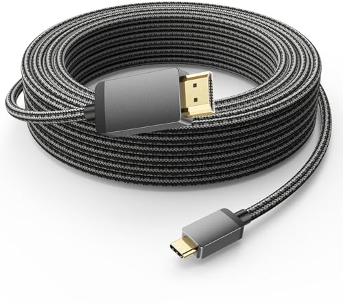 4K USB C to HDMI Cable 30FT, High Speed Long Type-C to HDMI Cord-Braided, Thunderbolt 3/4/5 Compatible for PC, Monitor, TV, Projector, Galaxy S8 to S23, iPhone 15/16, MacBook, iPad Pro, Dell XPS