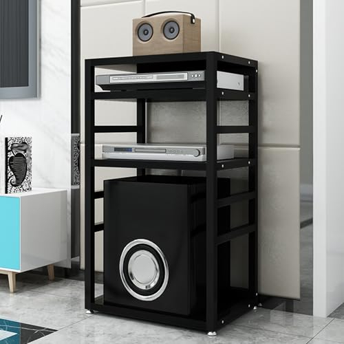 Mobile Stereo Hi fi Rack Hifi,Supporto multimediale AV a 4 livelli,Mobiletto per componenti con ripiani in legno regolabili,Mobili per DVD,Giradischi,Console di gioco,TV box,DJ,Sala ricreativa(Black)