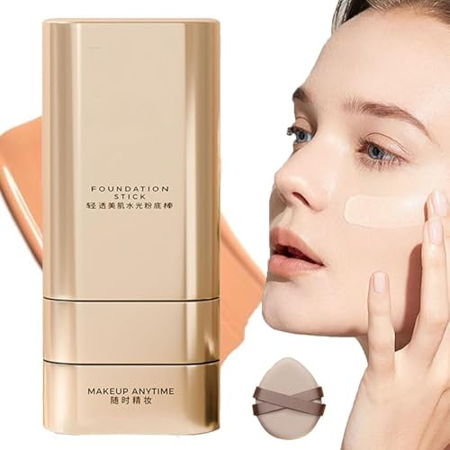 Beauty Foundation Stick, 2 in 1 Beauty Foundation, Multi-use Foundation Stick Makeup with Brush, Foundation Makeup for All Skin Types, Longwear Natural Finish (Warm Skin Color, 20g)