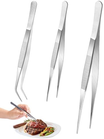 SOSALUK 3 Pcs Pince Cuisine Inox 20cm 30cm Pince Patisserie Pince a Dresser Pincette de Precision Pince de Chef Professionnel pour Barbecue Dressage Décoration Culinaire