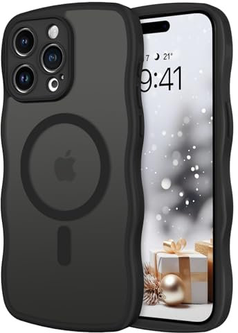 GUAGUA für iPhone 15 Pro Max Hülle [Kompatibel mit MagSafe] Matt Magnetisch Handyhülle Stoßfest Wellenform Durchscheinende Rückseite Dünn Schutzhülle Case für iPhone 15 Pro Max (6,7'') Schwarz
