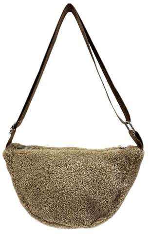 Jeamis Kleine Teddyfell Crossbody Bauchtasche Unisex Gürteltasche Umhängetasche Unifarbe (Taupe)