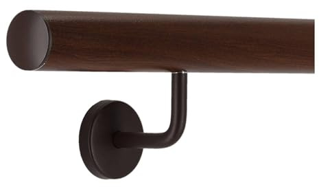 TIBU Handlauf Aluminium Nussbaum Holz Dekor 30-600cm Wandhandlauf Treppe gewinkelte Edelstahlhalter, Länge 350 cm mit 4 Halter und leicht gewölbte Kappe