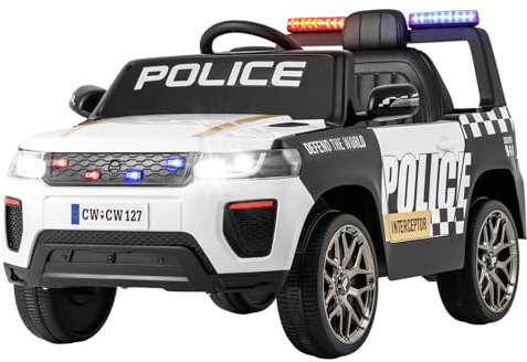 GYMAX Auto della Polizia a Pedale, Auto Elettrica 12V con Batteria Ricaricabile e Telecomando, Musica & Clacson, Sirena & Luci LED, Connessione Wireless, Sospensione a Molla, per Bambini 3-8 Anni