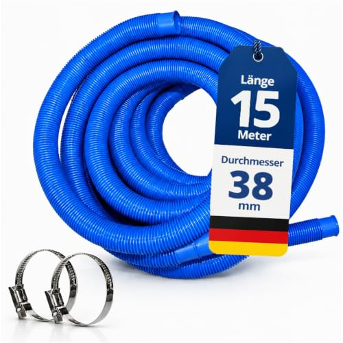 HAF Poolschlauch Blau (Ø 38mm / 15m Länge) – Schwimmbadschlauch für Sandfilteranlage und Poolpumpe – UV-beständig und chlorbeständig – Solarschlauch für Aufstellpool, Einbaupool und Schwimmbad