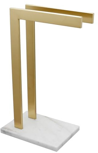 Tecmolog Porta Asciugamani da Bagno a 2 Bracci Piantana Asciugamani in Acciaio Inox per Bagno, Oro Spazzolato, SBH259AJ