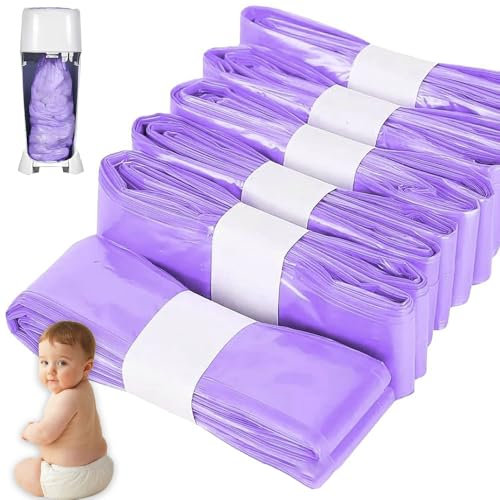 Nappy Bin Refills, 6PCS Diaper Pail Refill Bags Set, Diaper Bin Pail Disposal Bags 4.5m Long Compatible with Angelcare and Spross Diaper, Twist & Click and All Others(Purple)