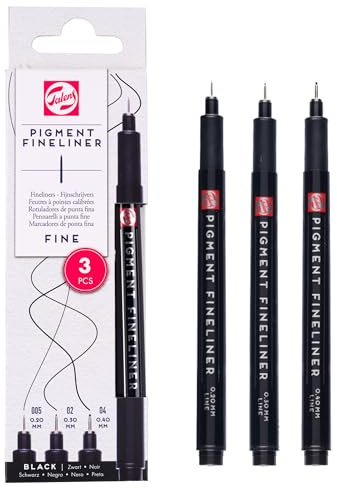 Talens Pigment Fineliner Stifte Set – 3 Feine Spitzen (0,20 mm, 0,30 mm, 0,40 mm) – Permanente, lichtechte schwarze Tinte – Malstifte für Zeichnen, Skizzieren, Schreiben & Künstlerbedarf