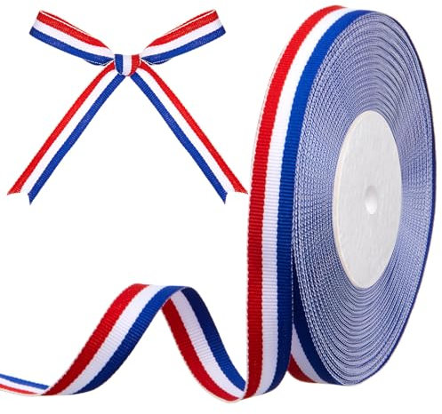 Gulfmew 15 mm x 30 yards Ruban Bleu Blanc Rouge Drapeau Français Ruban Tricolore Bobine Décorative pour l'Artisanat Décoration DIY Emballa Cadeau Médaille Mariage Fête Nationale Supercoupe d'Europe