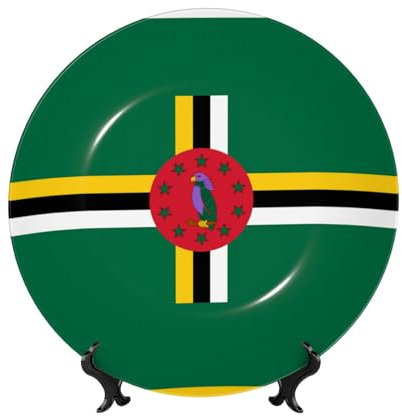 PHAYAH Bandiera Del Commonwealth Della Dominica Modello Bone China Piatto Decorativo Ceramica Piatti Da Pranzo Artigianato Con Supporto Verticale Per Home Office Decor 10 pollici
