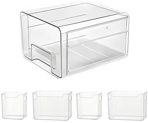 Epzia Kühlschrank Organizer Schublade 5er Set, Fridge Organizer mit Deckel - BPA-Freie Aufbewahrungsboxen für Lebensmittel, Obst & Gemüse als Küchenorganizer (NICHT spülmaschinenfest)