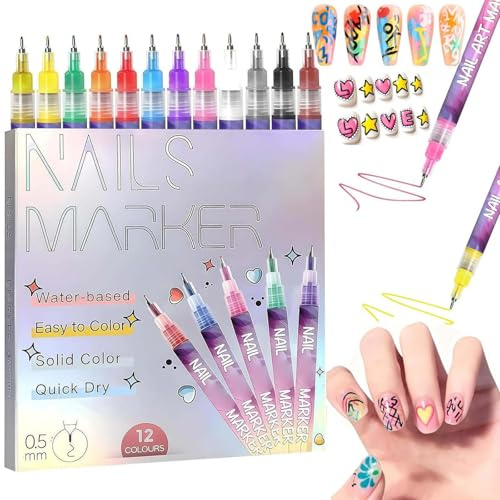 12 Colors Nail Art Pens Set, 3D Nail Art Markers