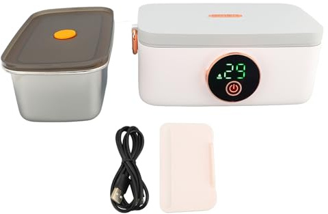 Xiuganpo Boîte à Déjeuner électrique avec 4 Vitesses de Chauffage, 1 L 60 W, Compatible avec Les Prises AC et Voiture, 20 Min de Chauffage, Boîte à Déjeuner Chauffante à Double Récipient