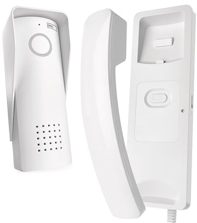 EMOS - Set di citofono audio, wireless - connessione wireless, design elegante - Kit audio/citofono con apertura porta - facile da usare - Connettore di alimentazione (230 V/12 V) - bianco
