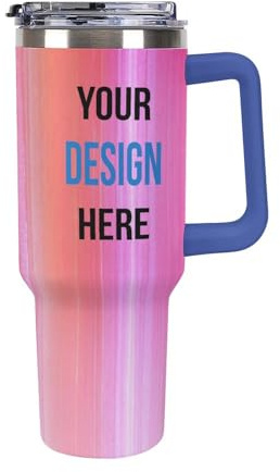 Ayambetus Personalised 40oz Stainless Steel Vacuum Insulated Cup Custom Photo Text Travel Flask Personalized Car Coffee Mug Tumbler with Straw and Lid with Blue Handle Gifts for Women Men