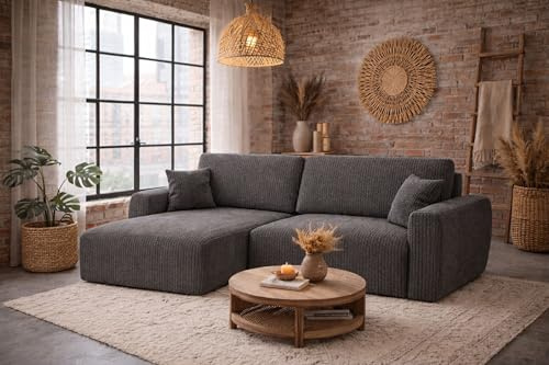 Kaiser Möbel Ariel XL Ecksofa mit Schlaffunktion und Bettkasten, DL-System, Liegefläche 230x140 cm, HR-Schaum, modern (Poso, Grau, Links)