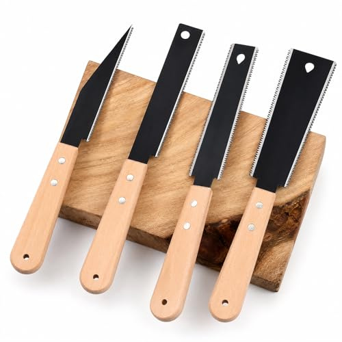 PowerTravel Japanese Pull Saw, 4 Pcs, Double Edge & Flush Cut, Carbon Steel | Fine Tooth, Hangable, Wooden Handle for Woodworking, DIY, Furniture Making, Carpentry, 31cm (12 inches), Black