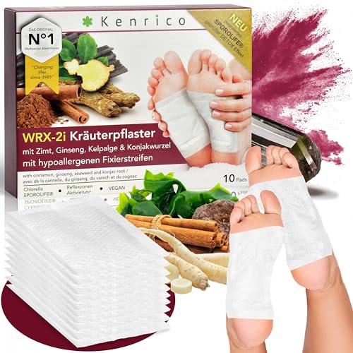 Kenrico WRX-2i Kräuterpflaster mit Zimt, Ginseng, Kelpalge, Konjakwurzel [100% natürlich] Entgiftungspflaster Detox Entgiftung Pads Füße Detox Pflaster Kur Körper entgiften Fusspflaster Patch