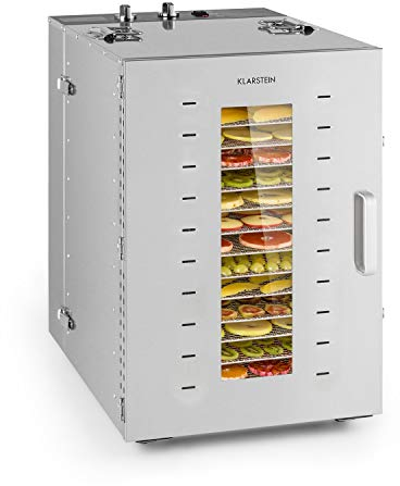 KLARSTEIN Master Jerky - Déshydrateur alimentaire, Température réglable en continu de 40-90 °C, Minuterie 15h, DigiSet Control, Boîtier en inox, 1500W, 4 à 20kg de fruits - Argent