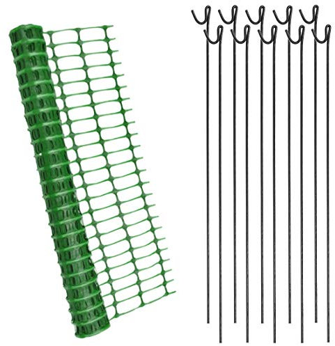 1m x 25m Green Mesh Barrier Safety Fence 80gsm & 10 Metal Fencing Pins