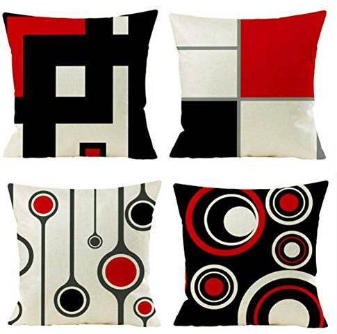 Gspirit 4er Set Kissenbezug Dekorative Dekokissen Kissenhülle Baumwolle Leinen Werfen Sie Kissenbezüge 45x45 cm (E)